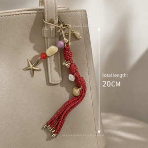 Boho Ocean Starfish Shell Bag Charm with Heart &amp; Pearl <strong>Beads</strong>, Tassel <strong>Keychain</strong> for Purses &amp; Backpacks, Beach Tassel Bag Charm - Product Image 5