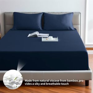 Custom Viscose <strong>Bamboo</strong> <strong>Sheet</strong> Set 300 Thread Count Deep Pocket Navy Blue Fitted <strong>Sheet</strong> Only Colorfast Soft Silky Breathable - Product Image 3