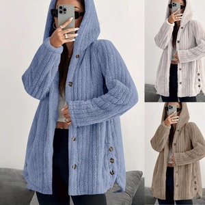 Femmes 2025 automne <span class=keywords><strong>hiver</strong></span> laine mi-long <span class=keywords><strong>manteau</strong></span> pour <span class=keywords><strong>Amazon</strong></span> transfrontalier nouvelle mode décontractée bouton unique lapin à capuche longue - Product Image 2
