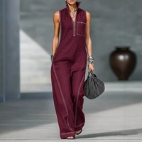 Jumpsuit Wanita Model Baru 2026 Gaya Eropa Amerika untuk Wanita, Kerah Tegak Tanpa Lengan, Kasual, Slim Fit