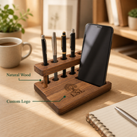 Porte-stylo en bois massif avec support pour téléphone portable, organiseur de bureau multifonctionnel pour le bureau et la décoration de la maison
