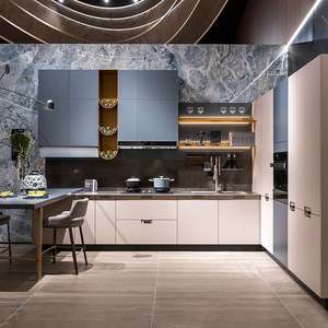 Gabinetes de Cocina Modulares en Forma de L, Modernos, de MDF, con Acabado Brillante en Azul Grisáceo, Superficie de Melamina, Duraderos, Fáciles de Limpiar, para Apartamento - Product Image 2