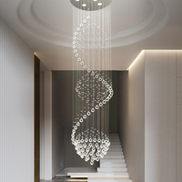 Lámpara colgante de bola LED para escaleras, iluminación de escalera larga y grande, cadena de cristal en espiral para hotel y hogar