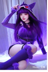 <span class=keywords><strong>Disfraz</strong></span> de Cosplay de Gengar de Anime Ecowalson para <span class=keywords><strong>Mujer</strong></span> Body Sexy con Capucha de <span class=keywords><strong>Conejita</strong></span> Pijama de Peluche de Dibujos Animados Uniforme de Mameluco Kawaii - Product Image 3