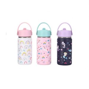 Bouteille d'eau isotherme en acier inoxydable à double paroi réutilisable de 12 oz de haute qualité pour enfants, avec couvercle à paille, idéale pour le camping et le sport - Product Image 1