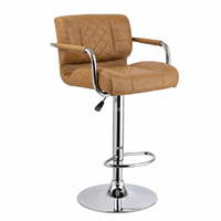 Tabouret de bar pivotant réglable en cuir PU marron avec accoudoirs, dossier rembourré, base chromée et repose-pieds pour cuisine et bar