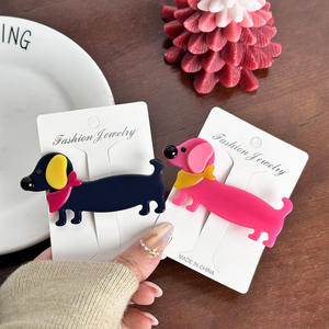 Pince à cheveux latérale en acétate, motif <span class=keywords><strong>Teckel</strong></span> mignon, style japonais et coréen, faite main haut de gamme, pour franges et mèches rebelles, pour fille - Product Image 2