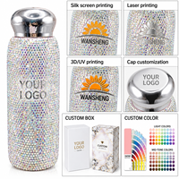 Luxuriöse 8oz 304 Edelstahl Doppelwandige Isolierte Vakuum-Edelstahlflasche mit Strass-Verzierung und Deckel für Auto und Reisen