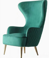 Fauteuil d'angle en velours bleu, fauteuil lounge moderne, fauteuil de loisirs moderne, fauteuil de luxe à dossier haut avec pieds en acier inoxydable – Offre Spéciale