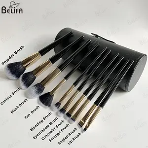 Professional Custom Logo High Quality Personalized Private Label Makeup Brushes 10pcs Makeup Brush Set With Holder Cylinder Case