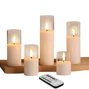 <b>Candle</b> <b>Set</b> 5 Handmade Paraffin Wax Pillar Warm White LED Battery Operated Remote Flickering <b>Candle</b> for Home Decoration - Product Image 1