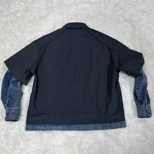 T-shirts d'été pour hommes de haute qualité, surdimensionnés, en denim, avec patchwork, boutonné, streetwear, denim double couche, manches longues - Product Image 2