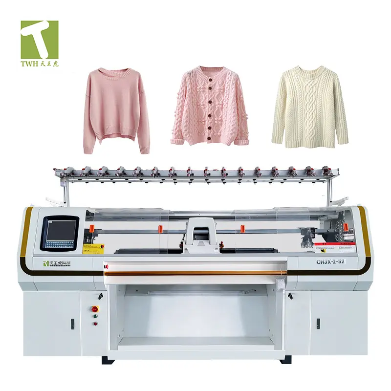 TWH mais recente máquina de tricô plana jacquard de 56 polegadas com dois sistemas, máquina de tricô computadorizada para blusas e blusas escolares, novidade