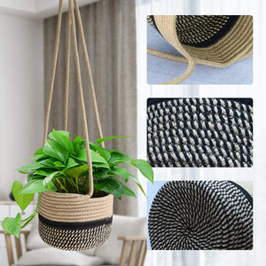 Paniers suspendus en corde de chanvre et de coton, paniers à fleurs, paniers suspendus, décorations murales, rangements tissés orientés vers l'exportation - Product Image 4