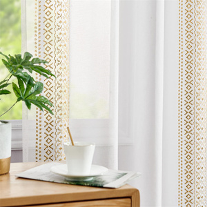 Rideau Boho à rayures en tissu semi-transparent 75 g/m² pour chambre à coucher personnalisée de luxe - Product Image 1