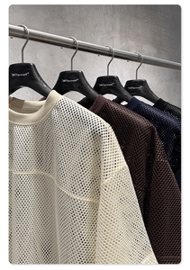 Camiseta de Manga Corta de Alta Calidad, 240G, Primavera <span class=keywords><strong>y</strong></span> Verano, Estilo Europeo <span class=keywords><strong>y</strong></span> Americano, Corte Cuadrado, Malla en Capas, Diseño Hueco, para Hombre - Product Image 3