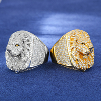 Bague Tête de Lion Roi 3D Luxe Or Blanc Argent Sterling 925 Diamant Moissanite VVS de Laboratoire Iced Out Bijou Hip Hop pour Rappers Homme