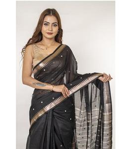 Sari traditionnel en coton avec broderie dorée fine, tenue ethnique indienne classique pour mariages, festivals, événements familiaux et grandes occasions - Product Image 3