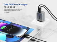 Chargeur USB GaN 20W Type C pour téléphones portables, adaptateur de charge rapide PD 20W Type C pour iPhone Samsung Galaxy
