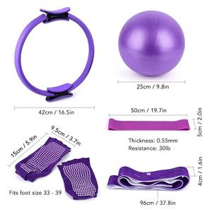 Pilates — ensemble d'exercice de Yoga, 5 pièces, avec anneaux circulaires de 16.5 pouces, boucle de résistance pour bandes extensibles, chaussettes antidérapantes pour la musculation, Pilates - Product Image 4