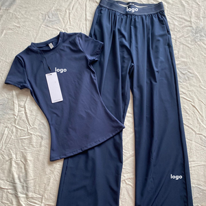 Set Yoga Estivo da Donna di Marca di Lusso Personalizzato, <span class=keywords><strong>Pantaloni</strong></span> a Gamba Larga e Maniche Corte, Traspirante e Confortevole - Product Image 6
