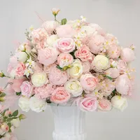 Chemin de table en fleurs artificielles en soie rose pour décoration de mariage, rangée de fleurs pour arche, événementiel, vente en gros