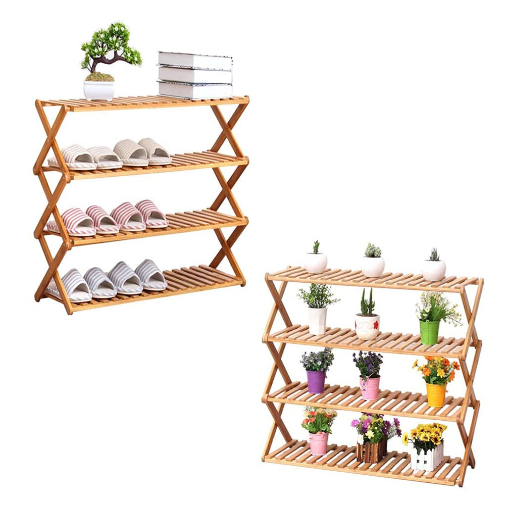 Caoxian Hi дома 4 круглый Ланч-бокс Складная бамбуковая подставка для обуви Многофункциональный свободный стоящий обувные полки для хранения Организатор