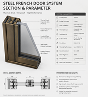 Ventana Francesa Arqueada Personalizada de Acero con Diseño de Marco Delgado, Sistema Moderno de Ventanas y Puertas de Acero con Rotura de Puente Térmico