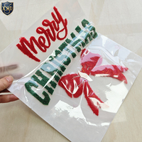 Patch thermocollant auto-adhésif personnalisé en chenille moelleuse découpée au laser avec lettres et nœuds Joyeux Noël pour vêtements, vente en gros
