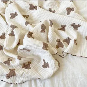 Ins Hot Newborn Baby coperta Brown Teddy Bear ricamo bambini coperta per dormire accessori per biancheria da letto in cotone