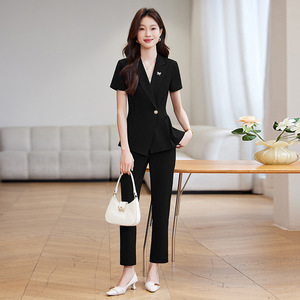 Women's Professional Short Sleeve Suit Set Summer Formal Office Workwear Anti-Wrinkle Polyester Fabric - Product Image 3