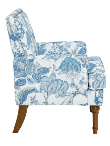 Fauteuil d'appoint moderne avec revêtement floral, garniture cloutée, pieds en bois massif, bleu et blanc, pour salon - Product Image 5