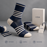 Chaussettes d'événement en coton Spandex à rayures d'entreprise, bleu marine, couleur avoine, à motifs originaux, avec motif artistique, à motif répétitif, avec bordure tricotée, talon et bout du pied