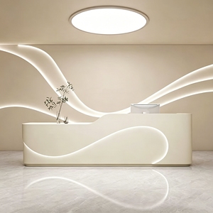 CR170 Headquarter White Gold Reception Desk Curved Front Office Lobby Counter Modern Salon Beauty Spa Front Desk with LED Light - Product Image 3