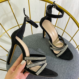 European and American Style Rhinestone High-heeled Sandals Black Dance High-heeled <b>Shoes</b> - Product Image 6