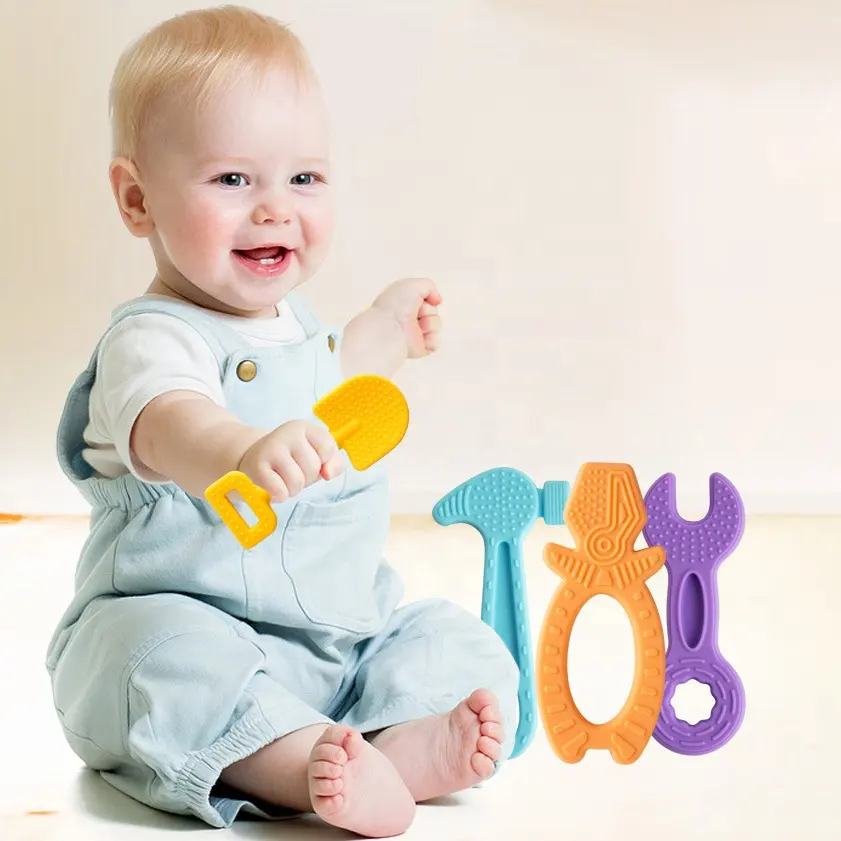 Sıcak satış çekiç anahtarı şekli bebek diş kaşıyıcı gıda sınıfı silikon bebek diş çıkarma oyuncak silikon Molar oyuncaklar diş kaşıyıcı