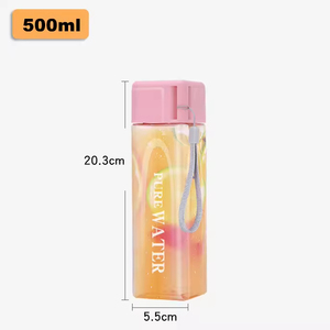 Leakproof Square Shape 500ml 16oz High Quality BPA Free Clear <b>Plastic</b> Sports Water Bottles - Product Image 6