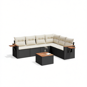 Conjunto de Sofás Modulares de Ratán Negro para Jardín, Muebles Elegantes para Exteriores con Cojines de Espuma de Alta Densidad para Patio - Product Image 1