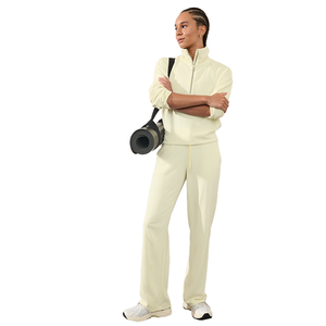 Conjunto Deportivo de Mujer, Sudadera con Cierre y Manga Larga de Color Sólido, Pantalones Deportivos, Transpirable, Tejido de Punto, para Primavera - Product Image 1