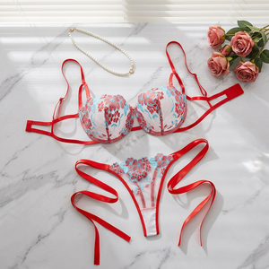 Women's Floral Embroidery Sheer Mesh <b>Bra</b> and Tie Side Thong <b>Set</b> Underwire Lace Womens Intimates French Style <b>Sexy</b> Underwear <b>Set</b> - Product Image 4