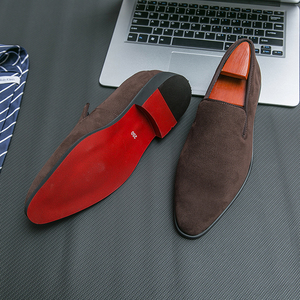 <strong>Suede</strong> Leather Slip on Casual Loafers Breathable Fashion <strong>Red</strong> Bottoms for Men <strong>Shoes</strong> - Product Image 2