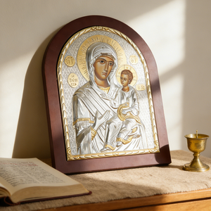 Icono Ortodoxo de la Virgen María y el Niño, Icono Ortodoxo Chapado en Oro y Plata con Marco de Madera, Decoración para el Hogar, Artículos Religiosos - Product Image 5