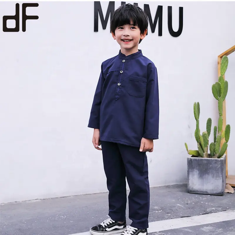 Disesuaikan Anak Pakaian Button Hole Kemeja Elastis Celana Set Anak-anak Baju Melayu Muslim Anak Laki-laki Pakaian