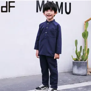 Tùy Chỉnh Trẻ Em Quần Áo Buttoned Lên Áo Sơ Mi Với Đàn Hồi Quần Trẻ Em Thiết Lập Baju Melayu Hồi Giáo Hồi Giáo Trai Boutique Quần Áo