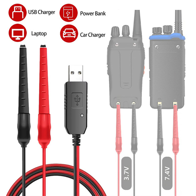 UV5R Universal USB Charger Cable for 3.7V -7.4V Walkie Talkie Battery Accessories Radio Charging Clip Clamp with Indicator Light