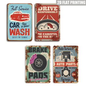 Panneau métallique « Lavage Auto Complet » – Décoration Murale Rétro Vintage Bleue et Rouge avec Design de Voiture Classique pour <span class=keywords><strong>Garage</strong></span> et Caverne d'Homme - Product Image 1