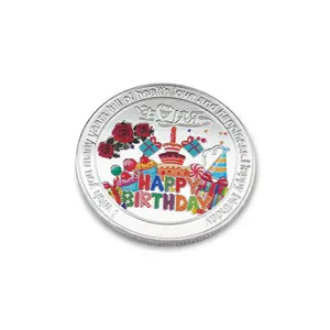 Monedas antiguas personalizadas, tarta de cumpleaños de hierro dorado, moneda conmemorativa 3D, monedas personalizadas baratas de latón metálico