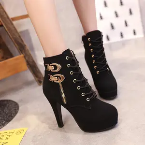 Moda mulheres couro plana chunky calcanhar ankle boots para senhoras