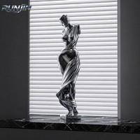 Sculpture d'art métallique abstraite Danseuse, finition chromée, moderne, pour intérieur, en acier inoxydable, statue vague fluide, pour galerie, fabrication sur mesure
