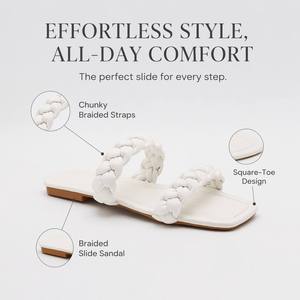 Sandales plates à enfiler pour femme, à bout carré, avec lanières tressées épaisses, rembourrées, tissées, pour l'été et les vacances, avec logo personnalisé OEM - Product Image 5